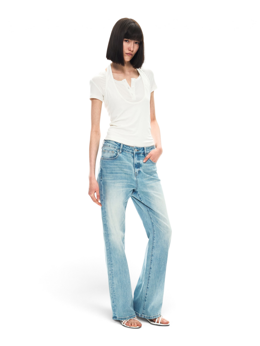 Lyocell-Acetate Layered-Look Henley T-Shirt