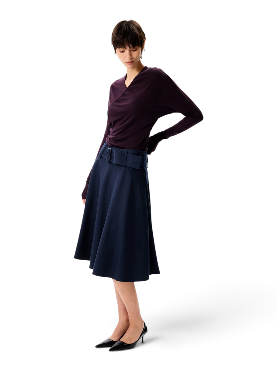 Lyocell-Wool Draped Wrap Knit Top