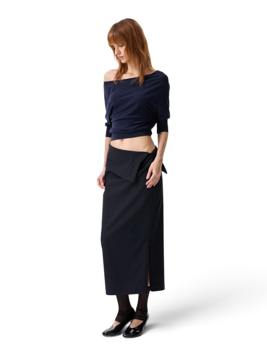 Wool-Blend Foldover-Waist Maxi Skirt