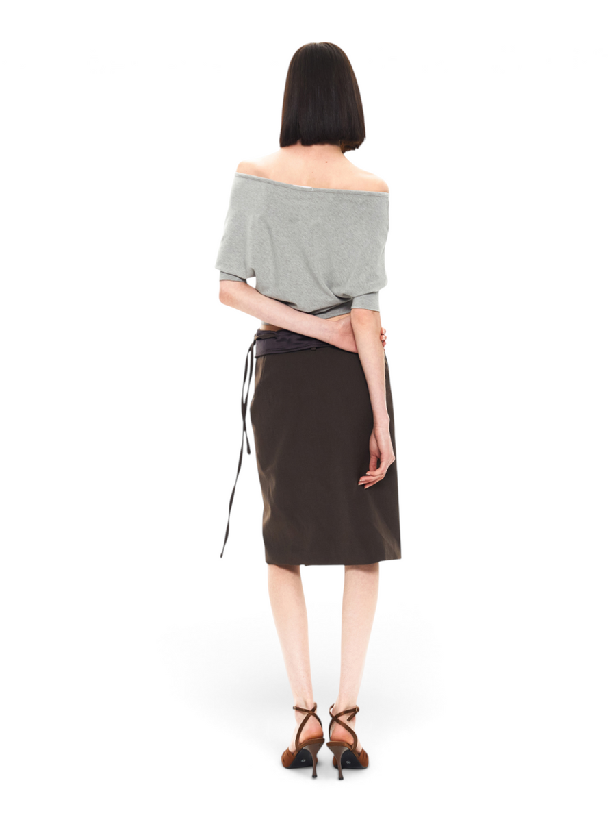 Modal-Wool Blend Foldover-Waist Wrap Skirt