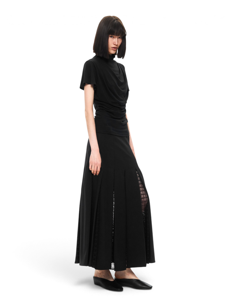 Lyocell Cowl-Neck Flutter-Sleeve T-Shirt