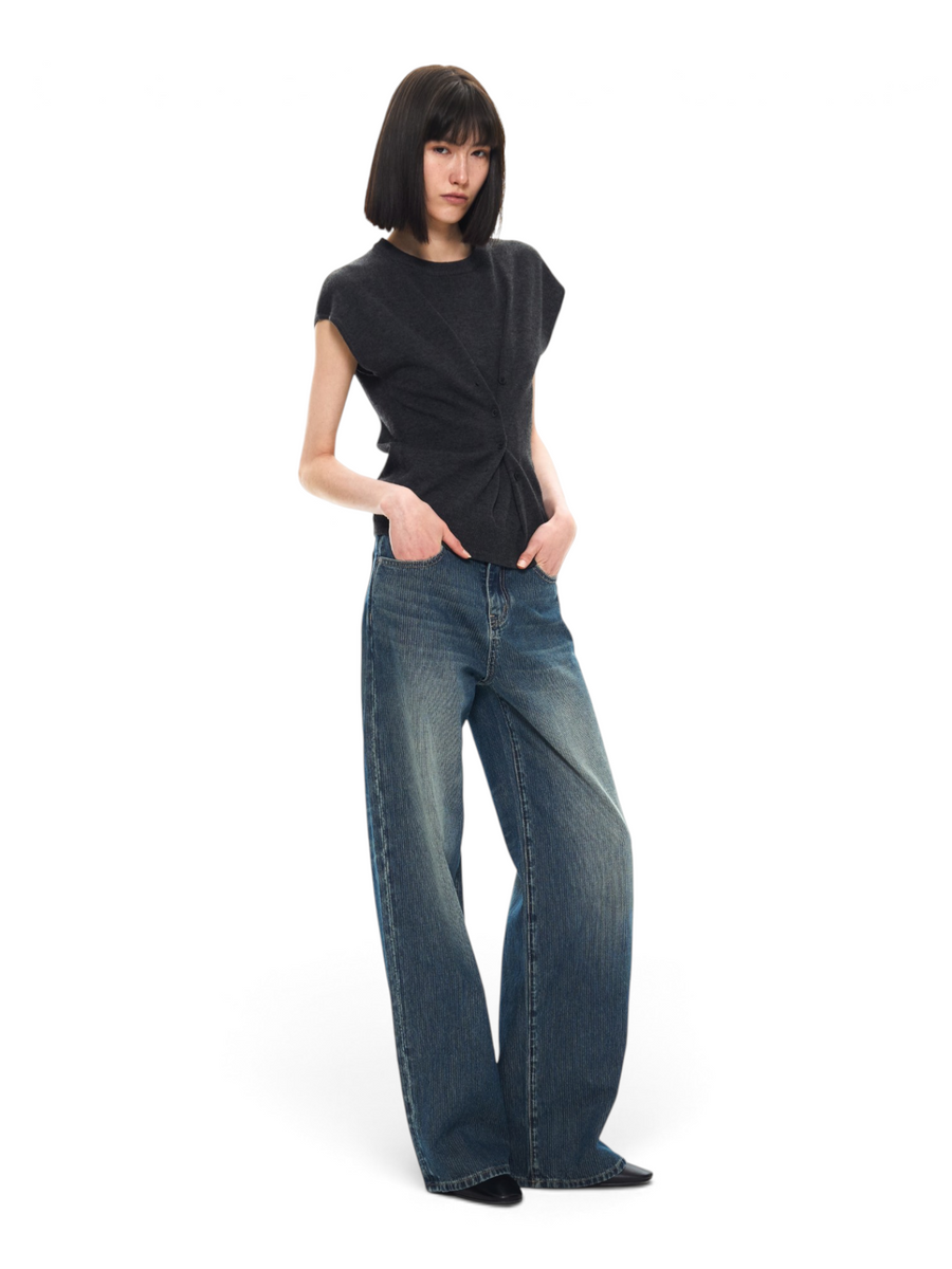 Vintage Blue Slub Cotton Straight-Leg Jeans