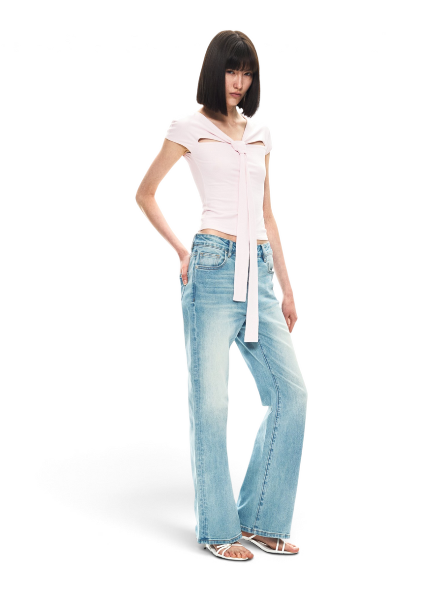 Light Blue Cotton Mid-Rise Bootcut Jeans